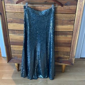Zara Sequin High Waist Midi Skirt Size XS Silver